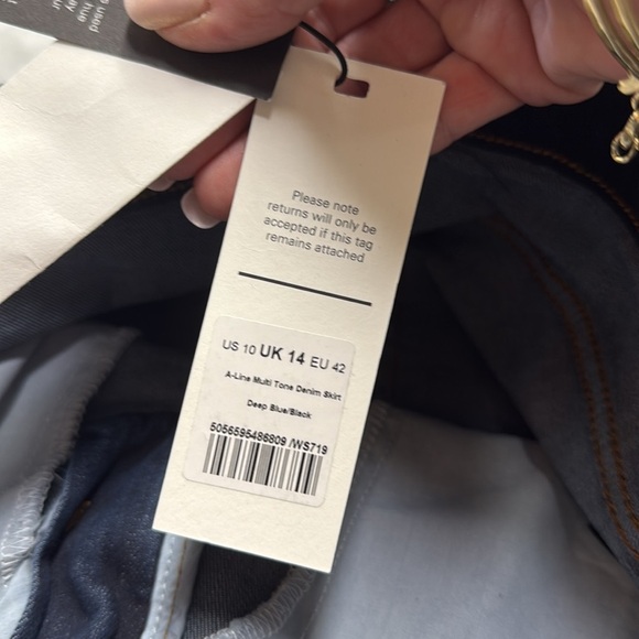 ME+EM NWT A-Line Multi Tone Blue and Black Denim Midi Skirt Size US10 - Picture 4 of 11
